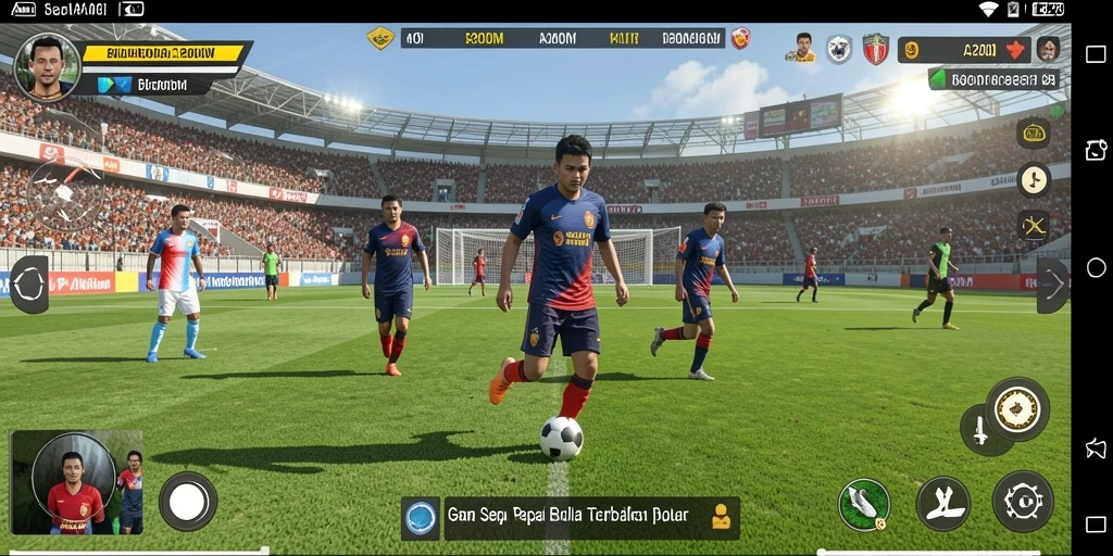 Tangkapan layar gameplay A200M menampilkan aksi bermain sepak bola yang menegangkan.