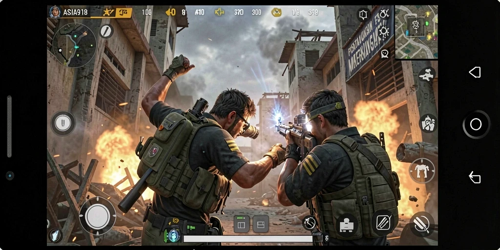Screenshot menampilkan aksi tembak-menembak seru dari <strong>ASIA918</strong>.