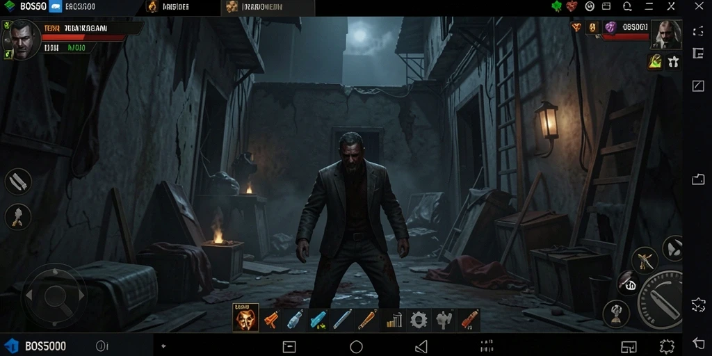 Screenshot menunjukkan suasana mencekam di dalam game BOS5000.