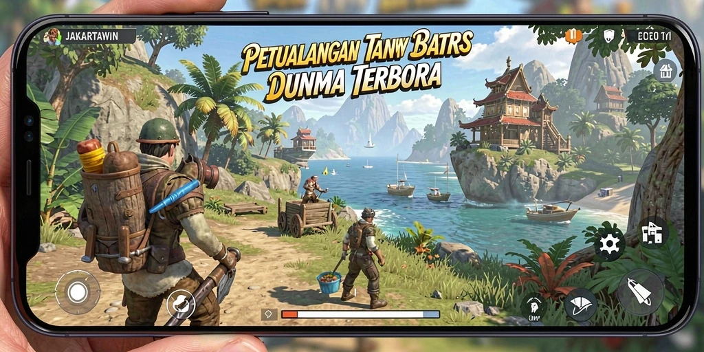 Tangkapan layar gameplay JAKARTAWIN yang menampilkan eksplorasi dunia terbuka.