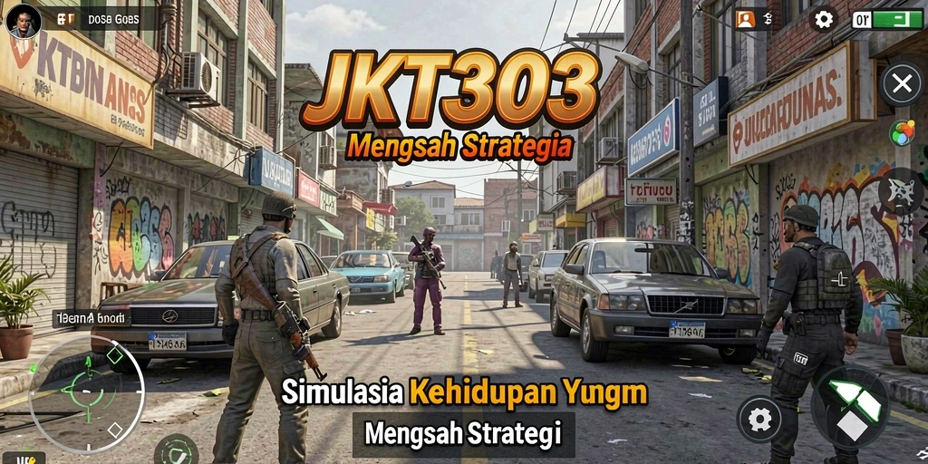 Tampilan gameplay <strong>JKT303</strong> dengan karakter yang berinteraksi dalam lingkungan dinamis.