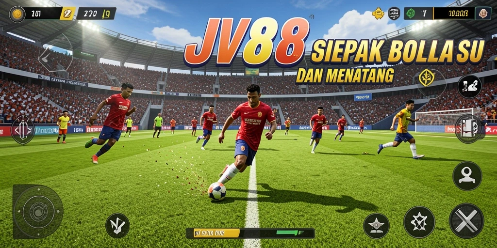 Screenshot dari JV88 menunjukkan aksi seru di lapangan sepak bola.