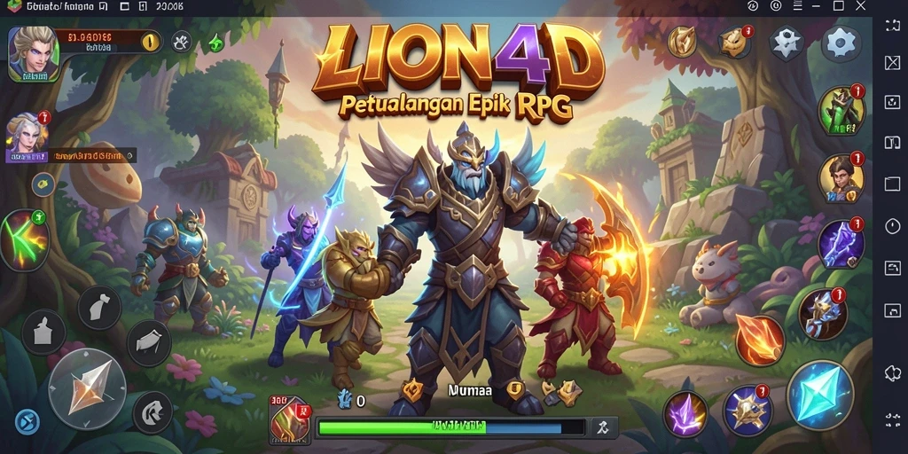 Screenshot LION4D menampilkan karakter bertarung di dunia fantasi RPG.