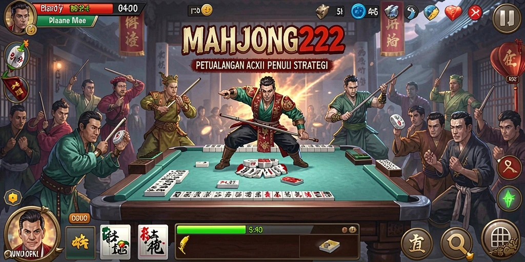 Tampilan aksi seru dalam MAHJONG222 saat bertempur melawan musuh.