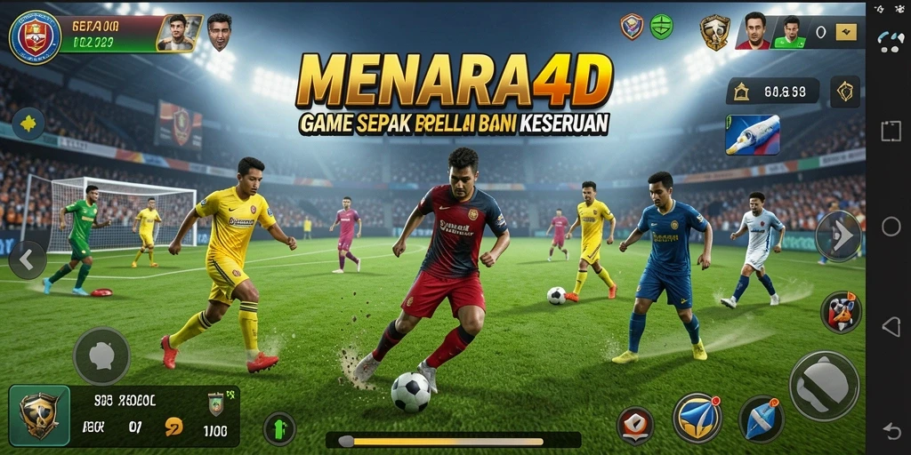 Gameplay seru di MENARA4D dengan aksi sepak bola mendebarkan.
