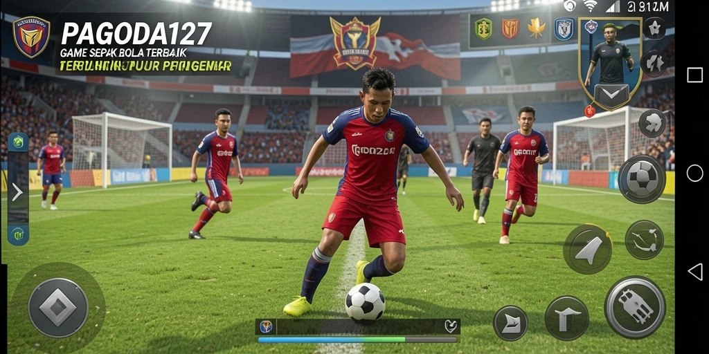 Screenshot menampilkan gameplay seru dalam PAGODA127 dengan aksi sepak bola yang menarik.