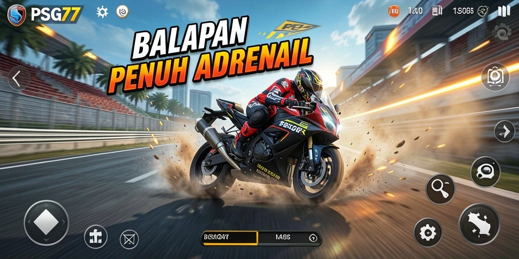 Tangkapan layar menunjukkan aksi balapan motor yang mendebarkan.