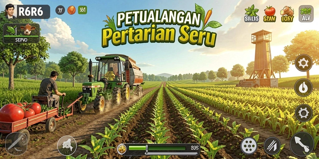 Tangkapan layar R6R6 menampilkan aktivitas pertanian yang menarik dan interaktif.